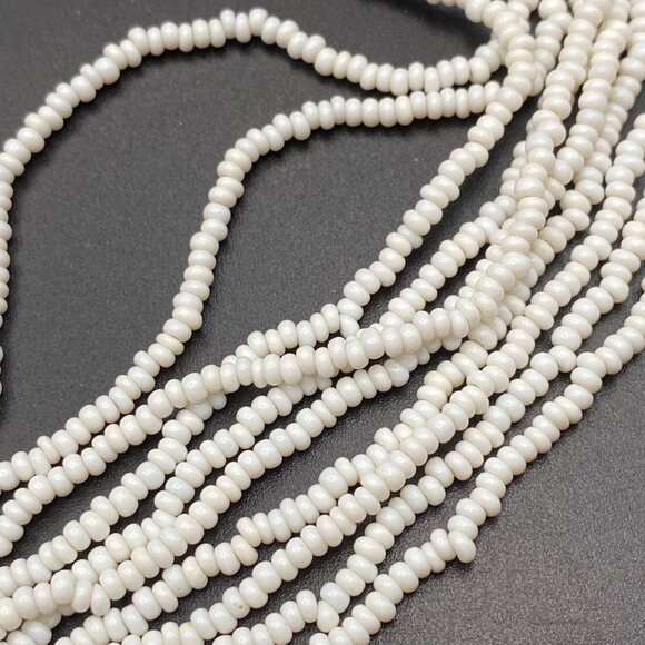 White Seed Bead Multi Strand Necklace Gold Tone Filigree Caps Glass 32" Vtg READ - Picture 7 of 8